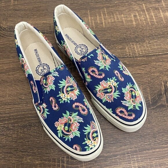 SUN SURF Japan Hawaiian Ukulele Lei Floral Printed Canvas Slip On Shoes - Picture 2 of 12